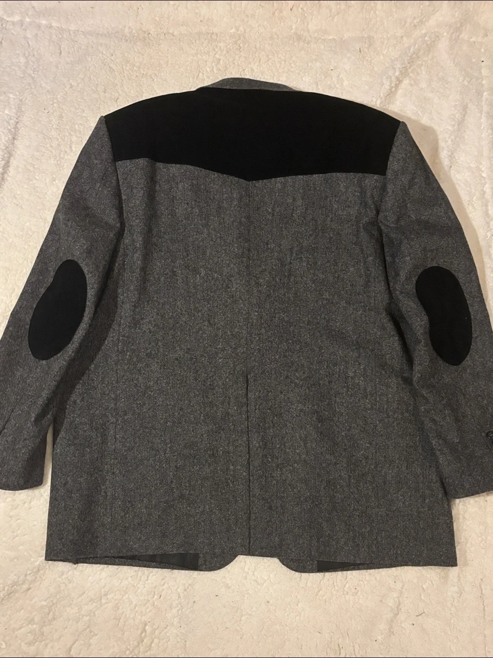 Men's Two-Tone Gray Wool Western Blazer with Black Yoke & Elbow Patches 50L
